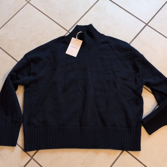 NWT Everlane The Boxy Turtleneck in Everyday Cotton True Navy Blue Size XL